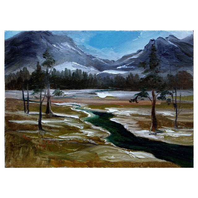 Dramatic landscape of the High Sierra mountain range and a winding river, by Kathleen Murray (American, b. 1958)....