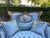 French 1920 French Louis XVI Gold Beech Blue Velvet Settee 1pc For Sale - Image 3 of 13