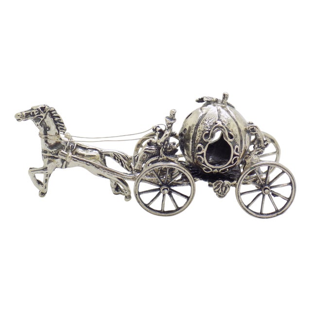 Vintage Italian Handmade Silver Cinderella Pumpkin Carriage with Horse Figurine, 1980s For Sale