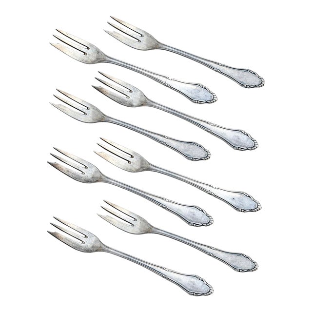 Antique German Silverplate Cake Forks- Set of 8 For Sale