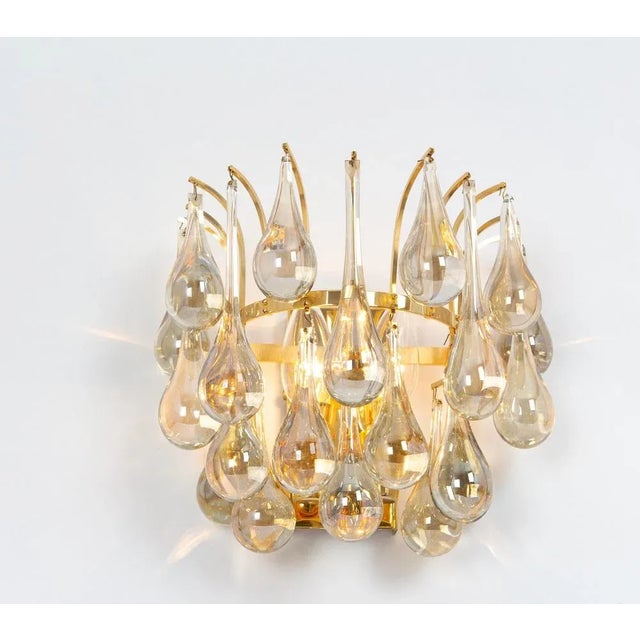 Gold Large Gilded Brass and Crystal Sconces attributed to C. Palme, Germany, 1970s, Set of 2 For Sale - Image 8 of 10