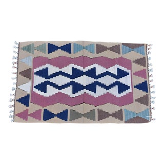 1980s Rustic Blue Flamestich Kilim For Sale