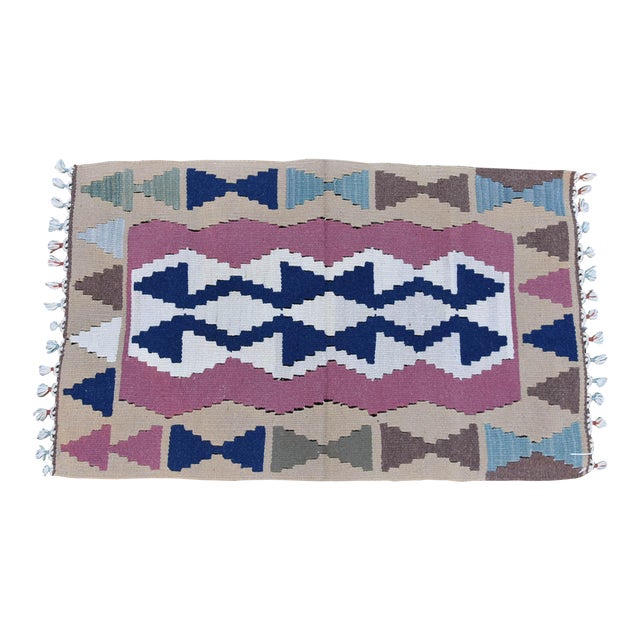 1980s Rustic Blue Flamestich Kilim For Sale