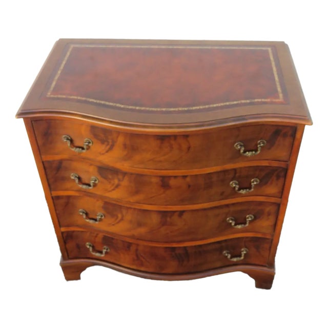 Maddox Serpentine Leather Top Large Nightstand Bedside Table Small Dresser 5836 For Sale