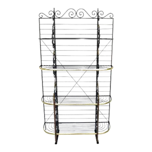 French Wrought Iron & Brass 4 Tier Bakery Shelf in Black & Gold Finish Etagere