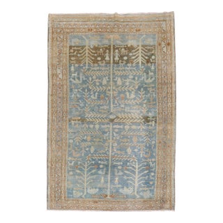 Early 20th Century Ocean Blue Persian Malayer Pictorial Rug - 4'2" x 6'1" For Sale
