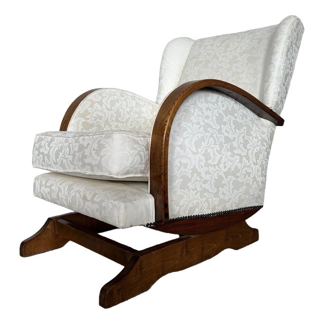 Vintage Art Deco Oak Rounded Rocking Chair, 1930s For Sale