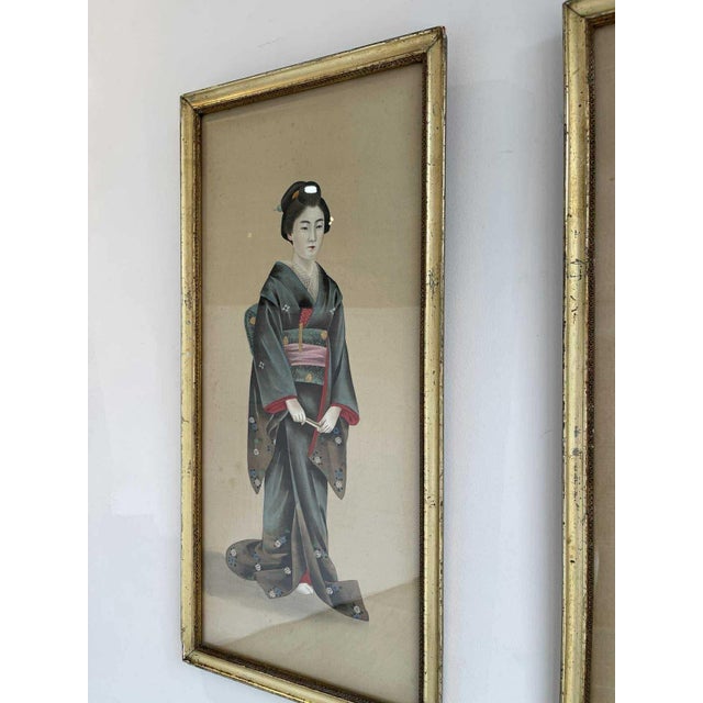 Textile 19th Century Japanese Paintings on Silk - Set of 2 For Sale - Image 7 of 18