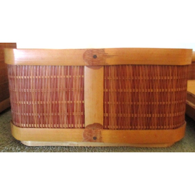 Brown Vintage 1946 Occupied Japan Stacking Bamboo Lunch Picnic Basket For Sale - Image 8 of 12