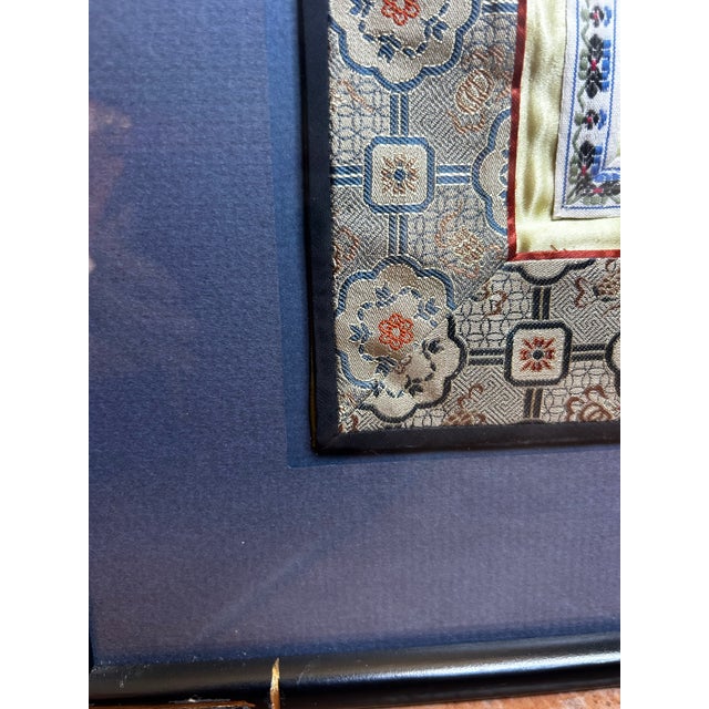 Late 20th Century Chinese Silk Embroidery Panel Framed in Faux Bamboo - School of Tientsin Design L For Sale - Image 11 of 17