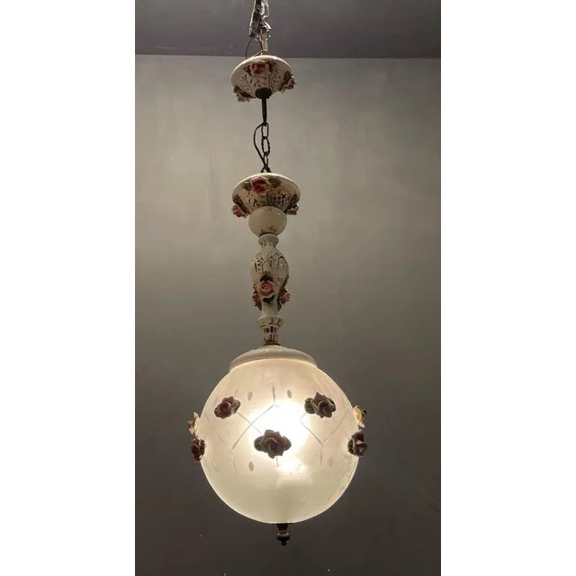 1960s Italian Ceramic Rose Light Pendant , 1960s For Sale - Image 5 of 8