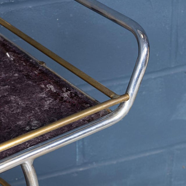 Goldenrod Vintage Italian Steel and Glass Drinks Trolley with Marble Effect, 1980 For Sale - Image 8 of 18