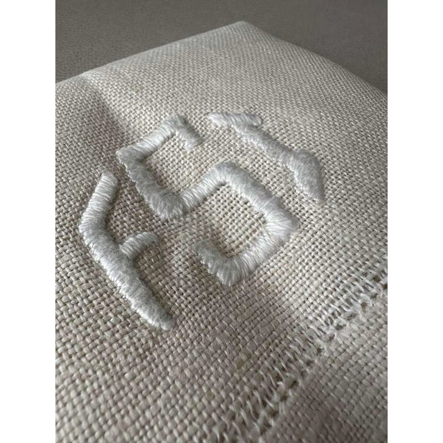 Antique French Monogrammed Linen Towel or Utility Cloth with Pink Stripes | Handwoven Textured Linen FSI Monogram | c. 1900 For Sale - Image 4 of 9
