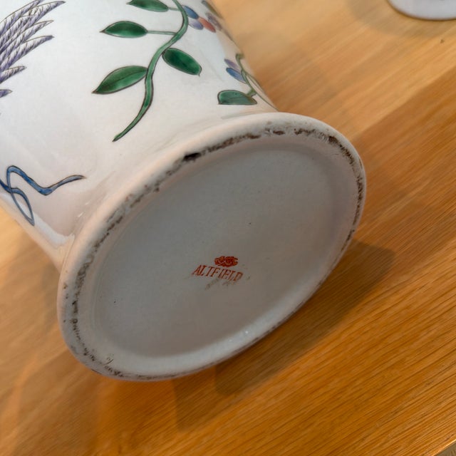 Pair of Altfield Hong Kong Hand-Painted Chinoiserie Bird & Floral Porcelain Vases, 14” For Sale - Image 11 of 12