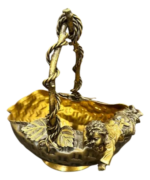 Late 19th Century French Aesthetic Movement Patinated Bronze Figural Bowl/Basket