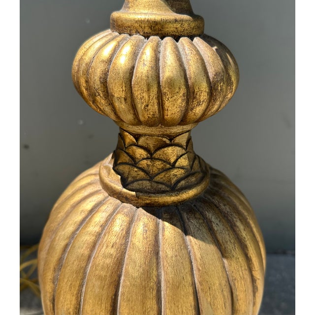 Palatial Italian Lamps Heavy Cast Plaster Gilt Gold Baluster Vase Form Table Lamps - a Pair For Sale - Image 16 of 18