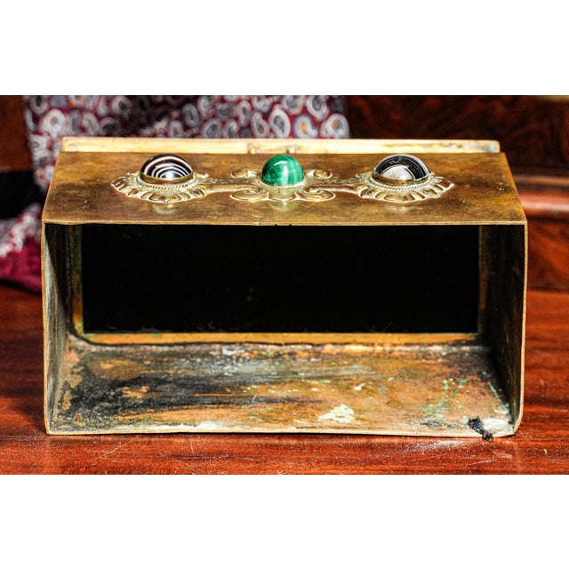 Stunning Cabochon Gemstone Antique Victorian Domed Brass Metal Desk Casket Box Home Decor For Sale - Image 14 of 14