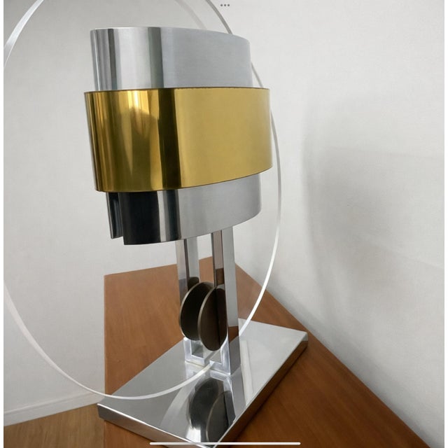 1970s 1970s Pierre Cardin Chrome, Brass and Lucite Table Lamp, Mid-Century Modern For Sale - Image 5 of 17