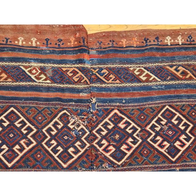 Vintage Turkish Kilim Rug, Handwoven Wool, Geometric Pattern, Indigo Blue & Rust-Red, 5x8 For Sale - Image 11 of 13