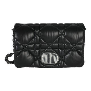 Black Puffy Calfskin Macrocannage Mini Caro Bag For Sale
