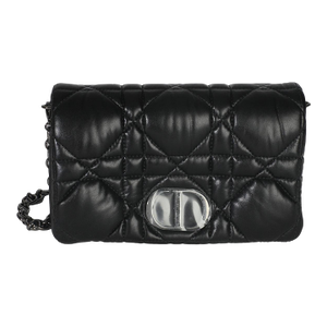 Black Puffy Calfskin Macrocannage Mini Caro Bag