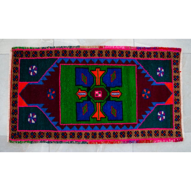 Hand Knotted Oushak Rug. Colorful Rug, Bath Mat, Kitchen Decor 1'7" X 2'9" For Sale - Image 13 of 14