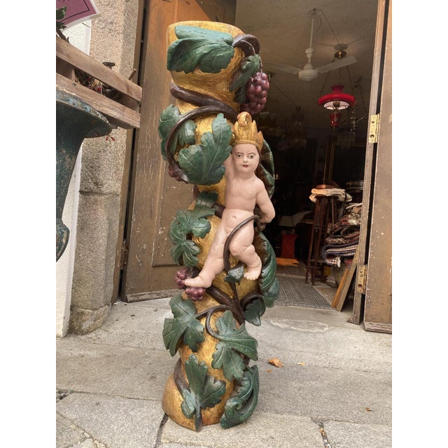 Antique Gilded Wooden Column, 1800s For Sale - Image 9 of 18