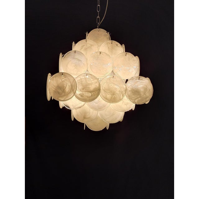 1980s Vintage Alabaster Murano Glass Disc Chandelier from Mazzega, Venice, Italy, 1981 For Sale - Image 5 of 9