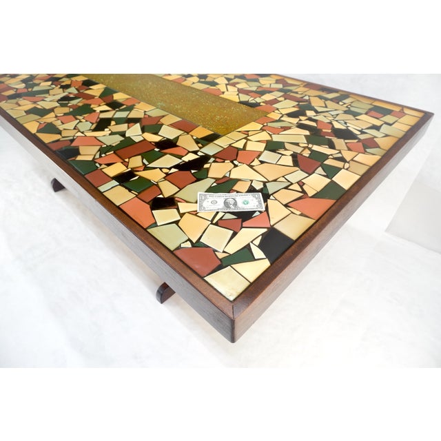 Mid-Century Modern Large 46x92 Rectangle Tile Mosaic Top Funky Dining Table c1970s Artist Signed For Sale - Image 3 of 17