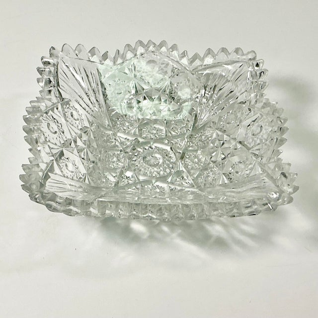 Between 1876 to 1916 American glass producers hand cut glass with sawtooth edging and became known as American Brilliant...