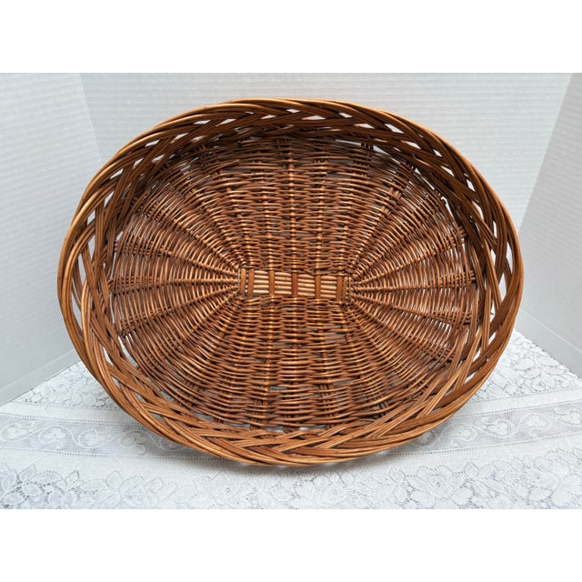 Wood Vintage Large Wicker Wood Basket Serving Tray For Sale - Image 7 of 7