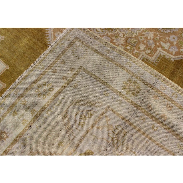 Gold Mid 20th Century Vintage Turkish Oushak Rug in Saturated Gold and Warm Neutral Colors For Sale - Image 8 of 9