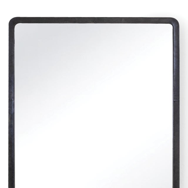 Contemporary Knox Leather Rectangle Mirror, Black For Sale - Image 3 of 6