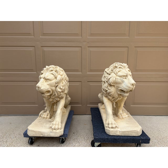 Monumental Neoclassical Cast Stone Garden Lions, a Pair For Sale - Image 11 of 15