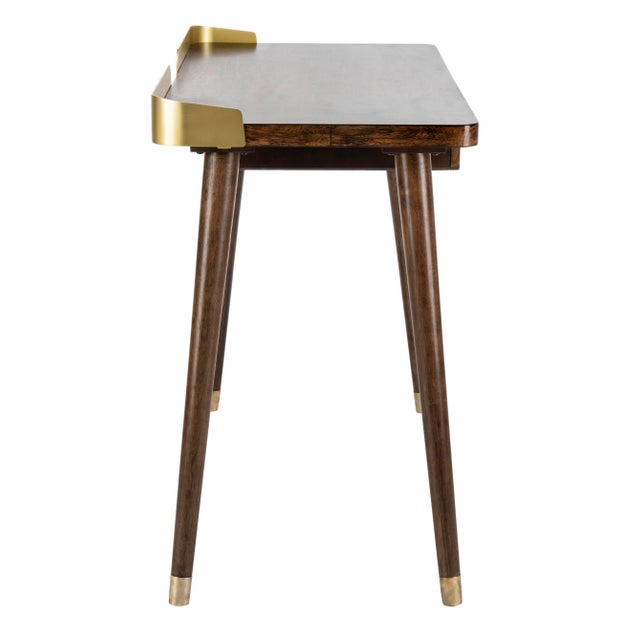 One Drawer Desk in Walnut & Gold For Sale - Image 4 of 11