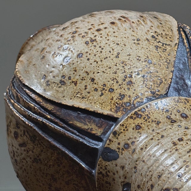 Tan Vintage Monumental Modernist Sculptural Shino Glazed Ceramic Pedestal Vessel, Signed For Sale - Image 8 of 10