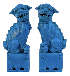 Chinese Foo Dog Guardian Lion Figurines in Glazed Ceramic, 1950s, Set of 2