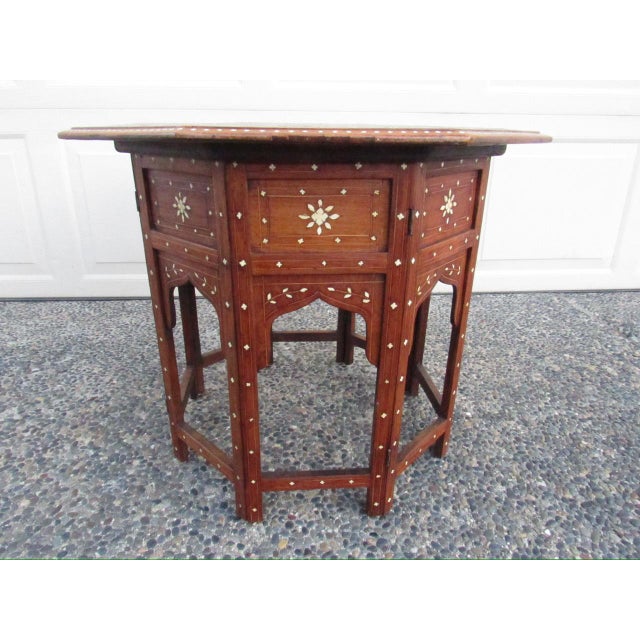 Wood Antique Anglo Indian Inlaid Table For Sale - Image 7 of 15