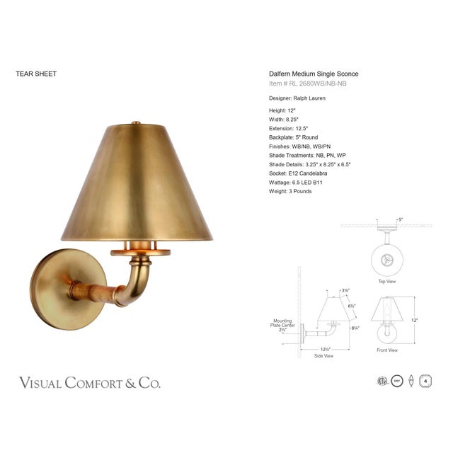 Transitional Visual Comfort Dalfern Medium Single Sconce For Sale - Image 3 of 3
