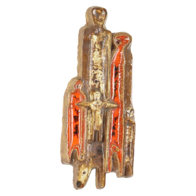 A beautiful vintage bas-relief wall sculpture—a piece of wall art crafted from glazed earthenware in shades of brown,...