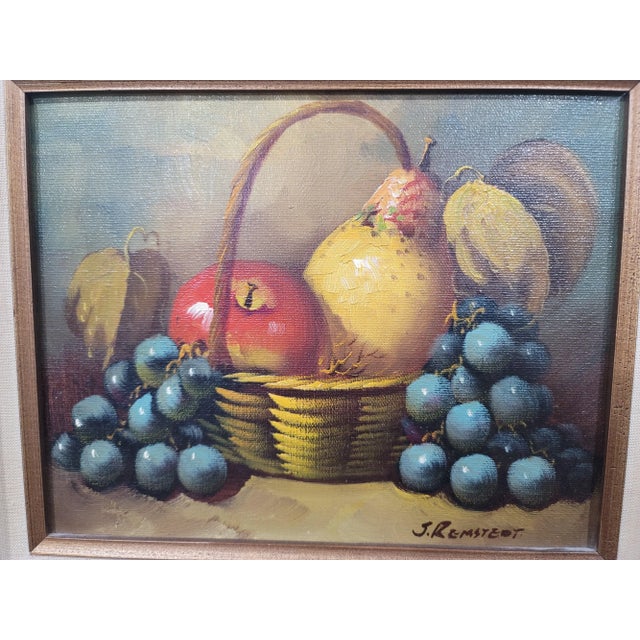 Red Oil Painting Red Apple, Grapes, & Pear Framed Art Still Life Signed J. Remstedt For Sale - Image 8 of 8