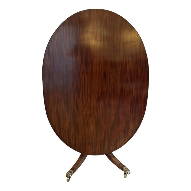 Antique English Regency Figured Mahogany Dining Table with Oval Tilt Top, 1830s For Sale