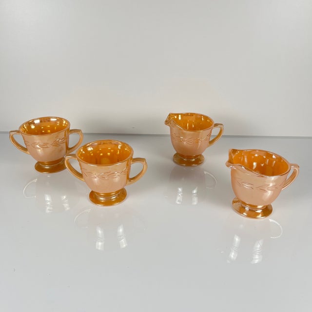Important fire-king peach lustre "bay leaf" dinner service for 12, anchor hocking, usa, 1950s superb american fire-king...