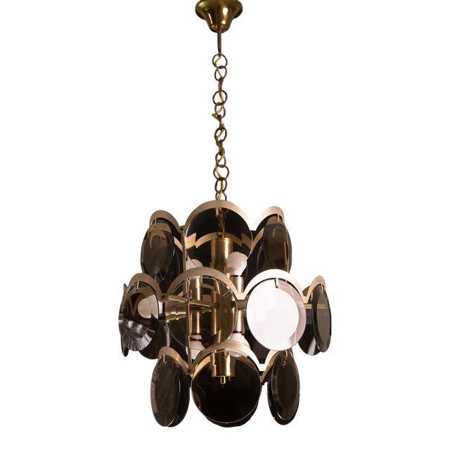 Vistosi Smoked Glass Discs Chandelier, 1960s For Sale