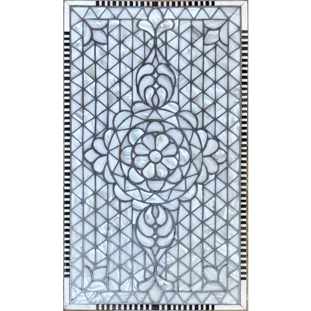 1990s Mother-of-Pearl Inlay Modern Style Pedestal / Side Table With Natural Marble Base For Sale In Los Angeles - Image 6 of 8