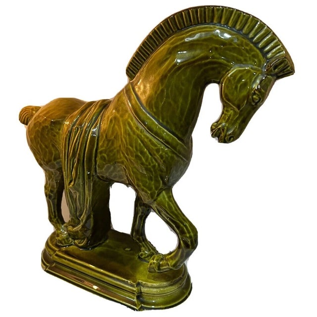 Vintage Lane & Co Mid Century Green Drip Glazed Ceramic Horse Statue Figurine For Sale - Image 4 of 5
