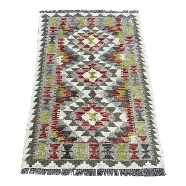 Navaho Tribal Kilim Hand-Woven Wool Rug 2.7' X 3.9' For Sale
