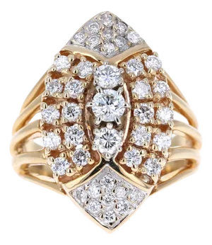 1.25 Carat Round Cut Diamond 14 Karat Yellow Gold Cluster Ring, Size 7