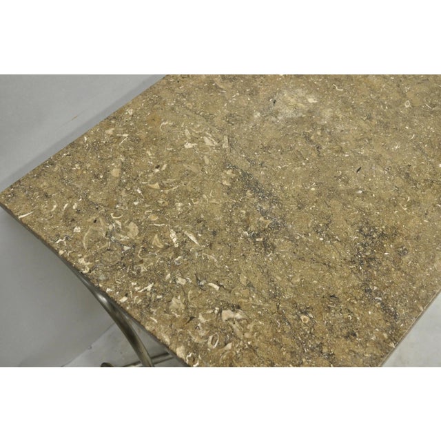 Vintage Directoire Maison Jansen Style Steel & Brass Marble Top Console Table For Sale - Image 11 of 18