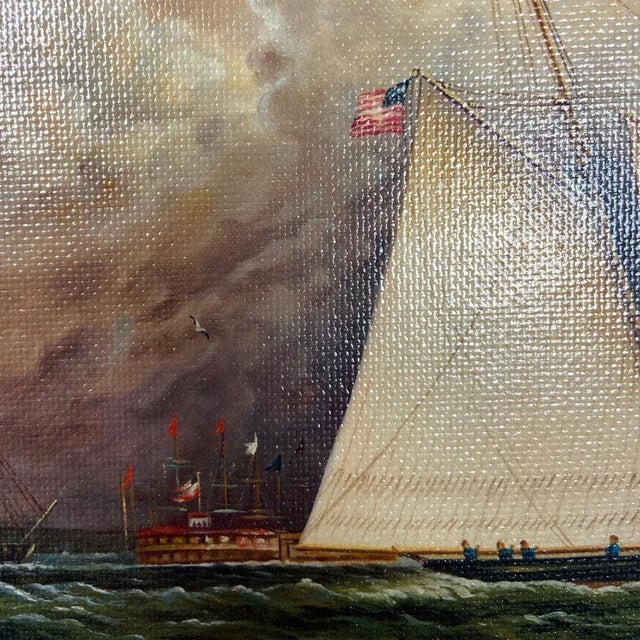 Accurate reproduction of the original oil painting, this image is printed on canvas, mounted to a board and treated with a...